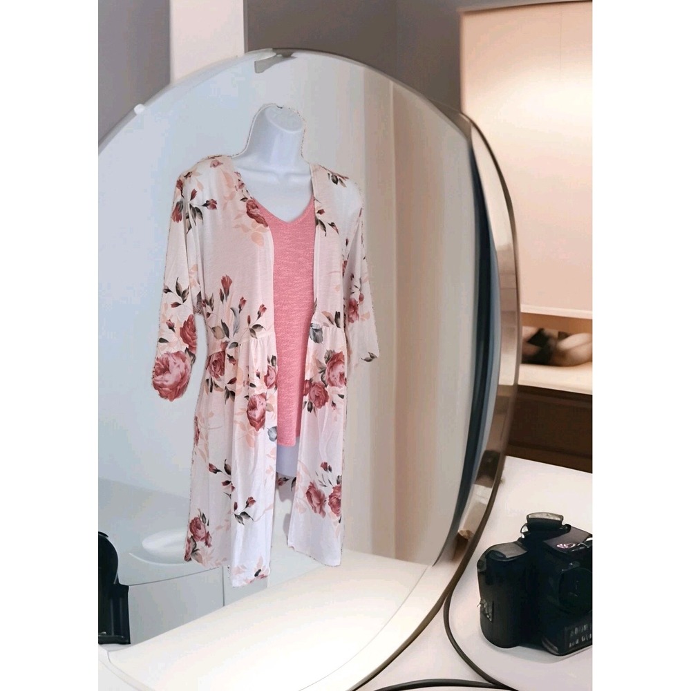 Heimish USA Cardigan Cover Up M Floral Print Lightweight Open w/Pink Tank NWT